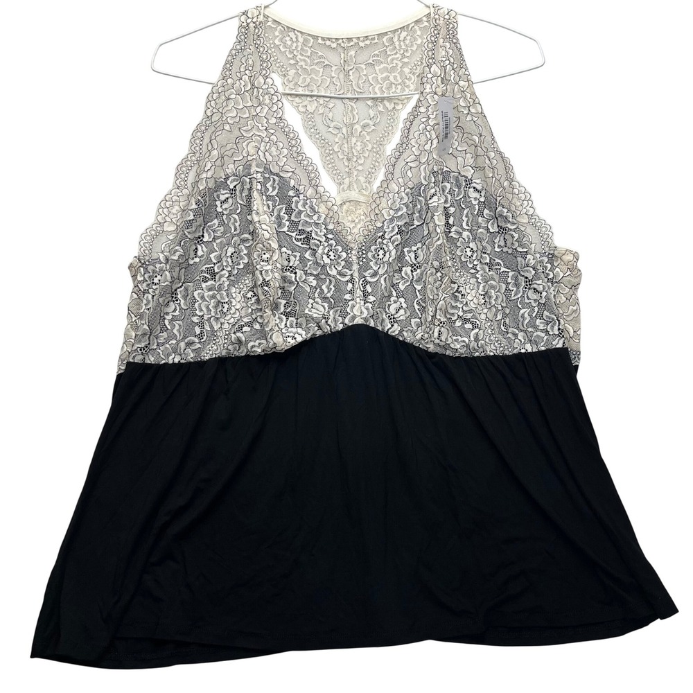 Adore Me Sleep Top Camisole Womens 4X Black Ivory Lace Racerback Babydoll NWT